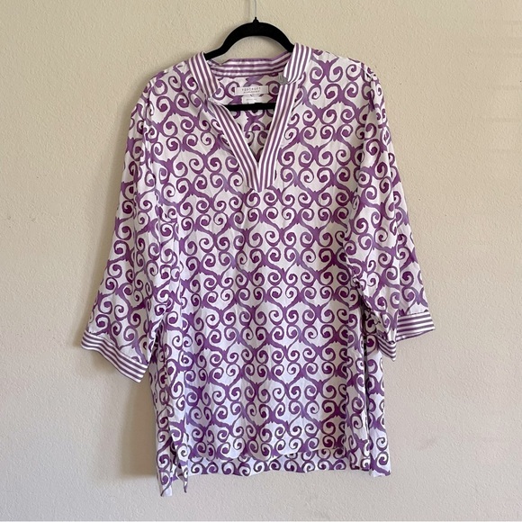 Foxcroft for Appleseed’s Purple & White patterned Tunic size 18 (2X) lightweight - Picture 1 of 9